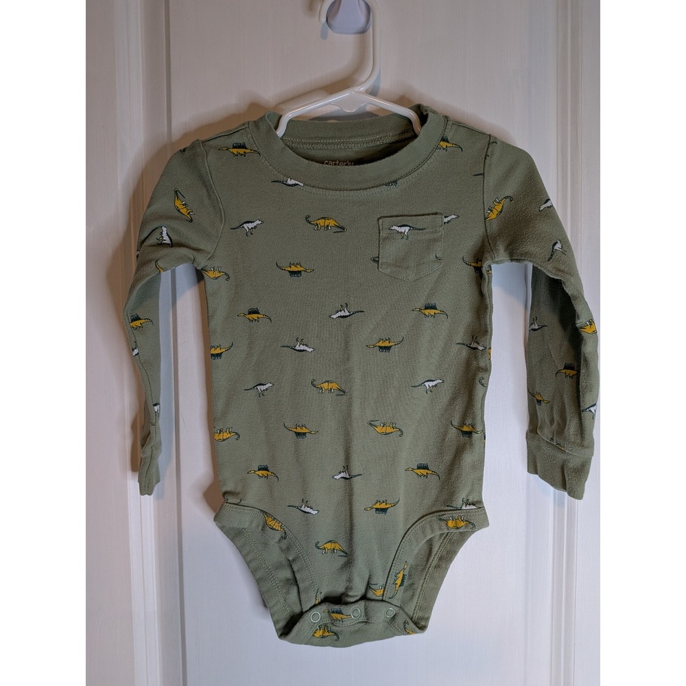Carters Baby Boys Olive Green Dinosaur Print Long Sleeve Bodysuit 24M 1O281210